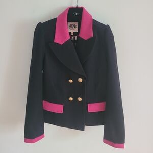 Juicy Couture Girls Black and Pink Double-Breasted Wool Jacket Size 14 Girls